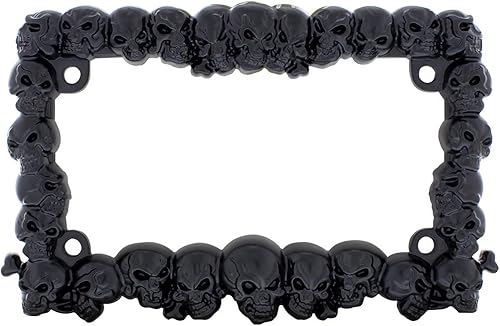Miniatura 2 de United Pacific 50113 - Marco de matrícula de motocicleta de calavera 3D de zinc fundido a presión, color negro satinado, diseño de calavera