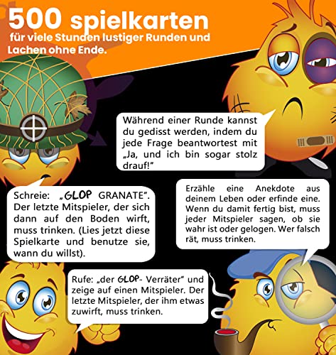 Glop 500 Spielkarten - Trinkspiel - Spiele für Erwachsene - Trinkspiele - Partyspiele - Splielabend - Witziges Spiel - Saufspiel - Kartenspiel - Lustige Geschenke - Trinkspiele für Erwachsene