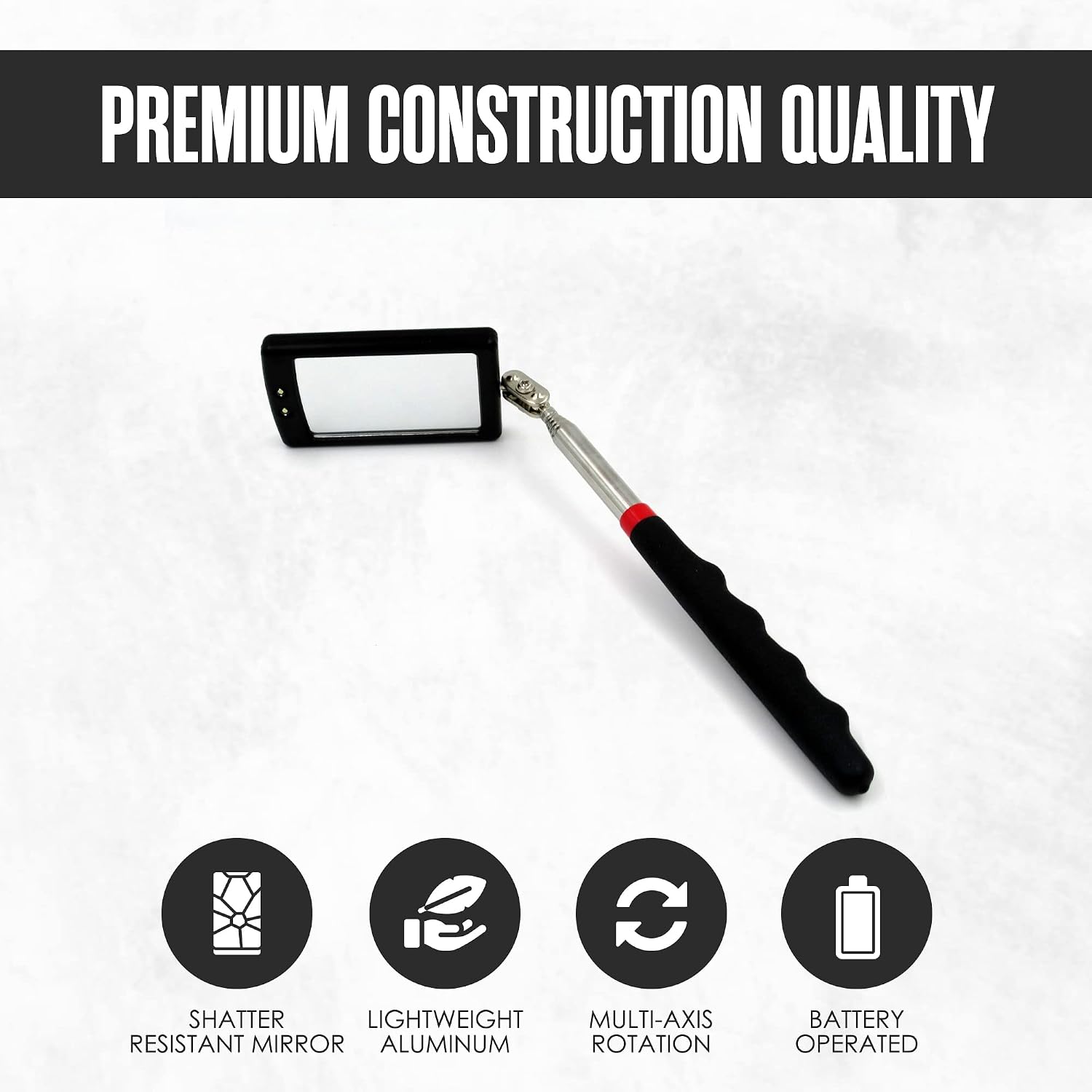 Inspection Mirror, Telescoping Mirror, Mechanic, Extendable, Welding, Small | Houseables On A Stick, Retractable, Telescope, Telescopic, with Light, Automotive, Machine Tool, Extended, Angled, Lighted