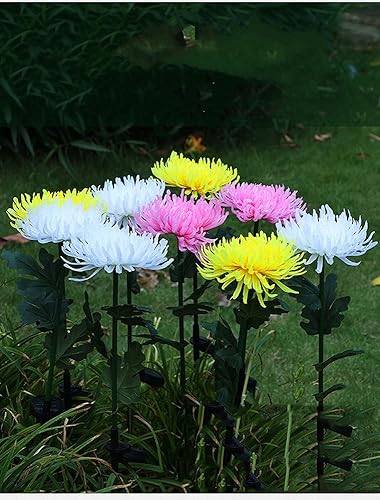 Miniatura 9 de Paquete de 4 luces solares para exteriores, luces solares de jardín con flores de crisantemo más grandes, luces impermeables para exteriores, panel