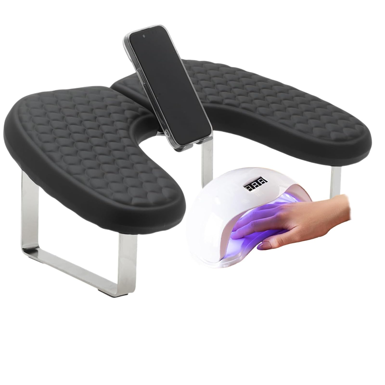 Repose-bras pour ongles en cuir PU noir haut de gamme avec socle stable pour smartphone