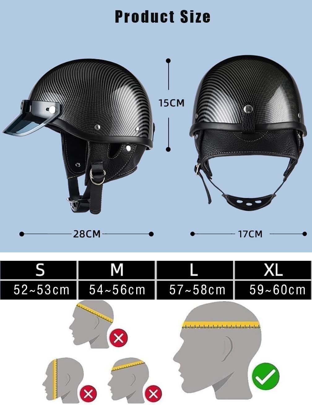 Kask motocyklowy retro, kask motocyklowy dla mężczyzn i kobiet, kask retro w stylu niemieckim, kask motocyklowy dla dorosłych, dopuszczony przez ECE kask motocyklowy w stylu vintage, rozm. S, 52-53 cm