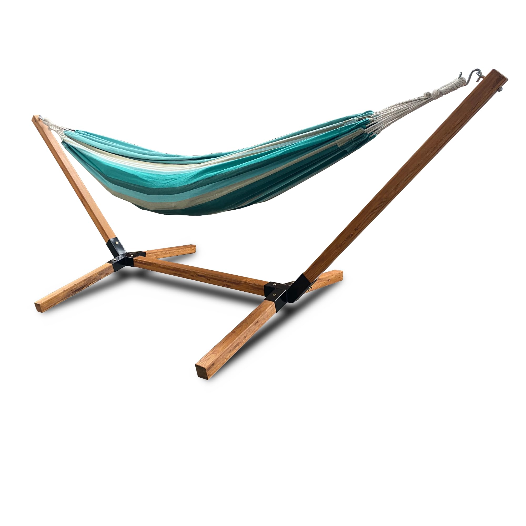 Hamaca con estructura – Tumbona de jardín con soporte de madera – 150 kg de carga – 270 x 100 x 95 cm
