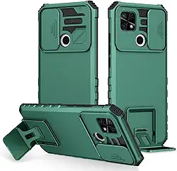 Capa para Redmi 10C, Capa Poco C40, Capa Redmi 10 Power 220333QAG com suporte para lente de câmera deslizante com suporte de lentes de proteção de nível militar armadura à prova de choque para