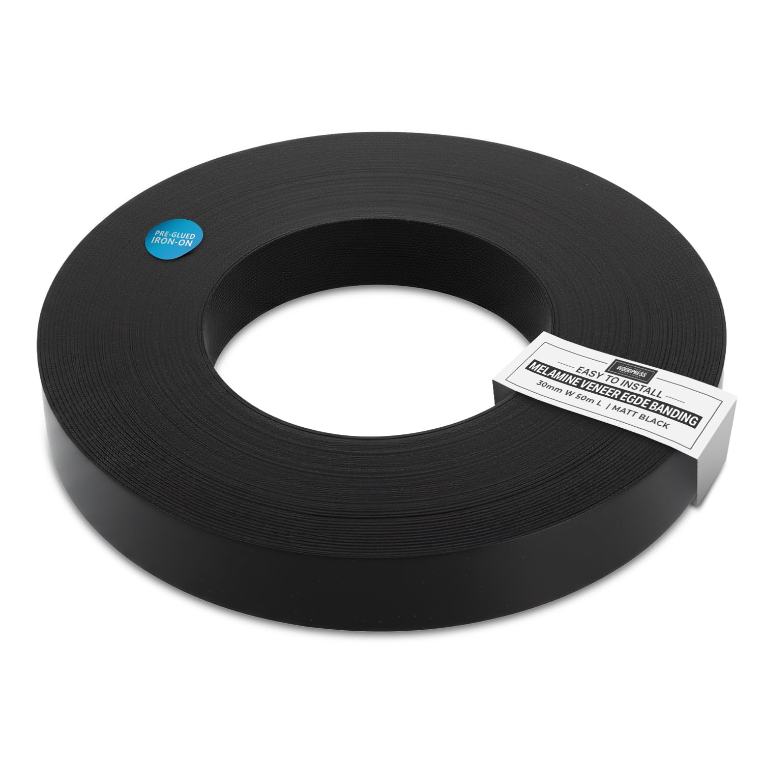 Woodpress Mat Black Woodpress® 30Mm Matt Black Melamine Pre-Glued Veneer Edging Tape – 50M Trade Roll – Iron-On Wood Application