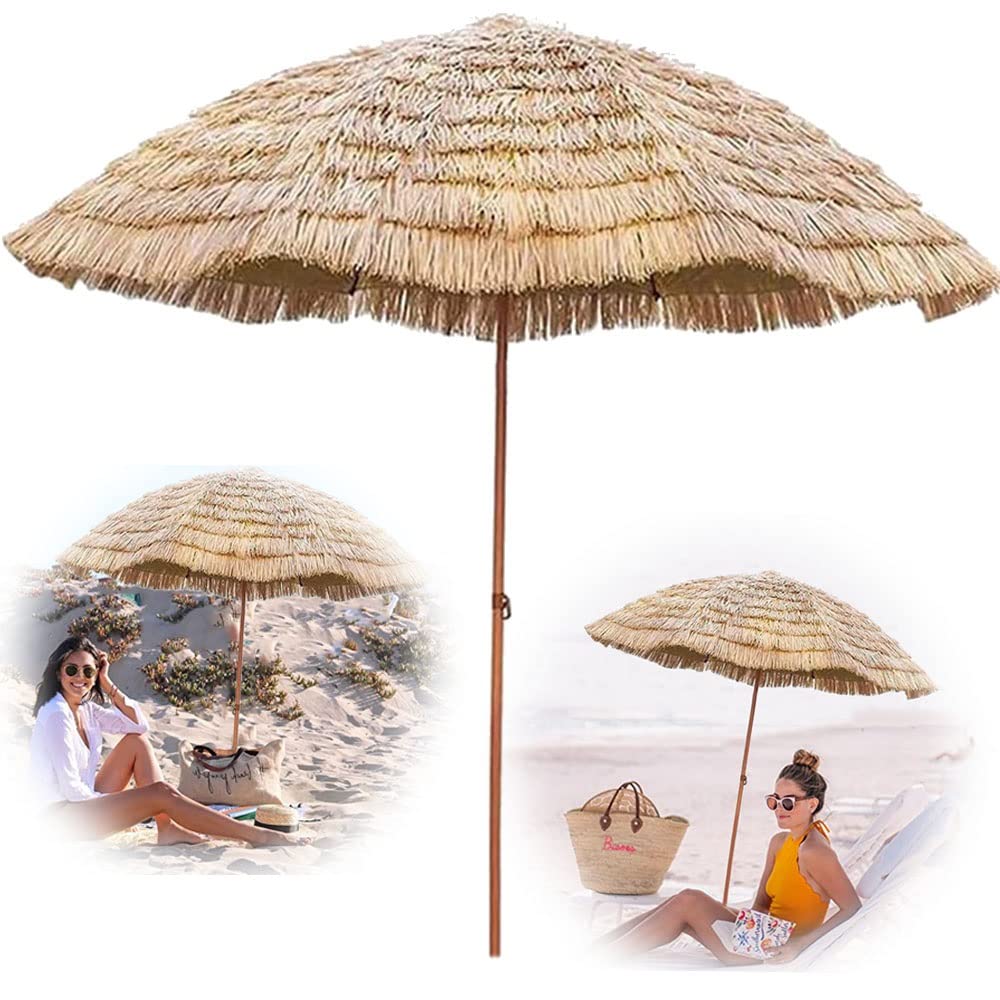 Parasol de terrasse en chaume 8 baleines contre les rayons UV