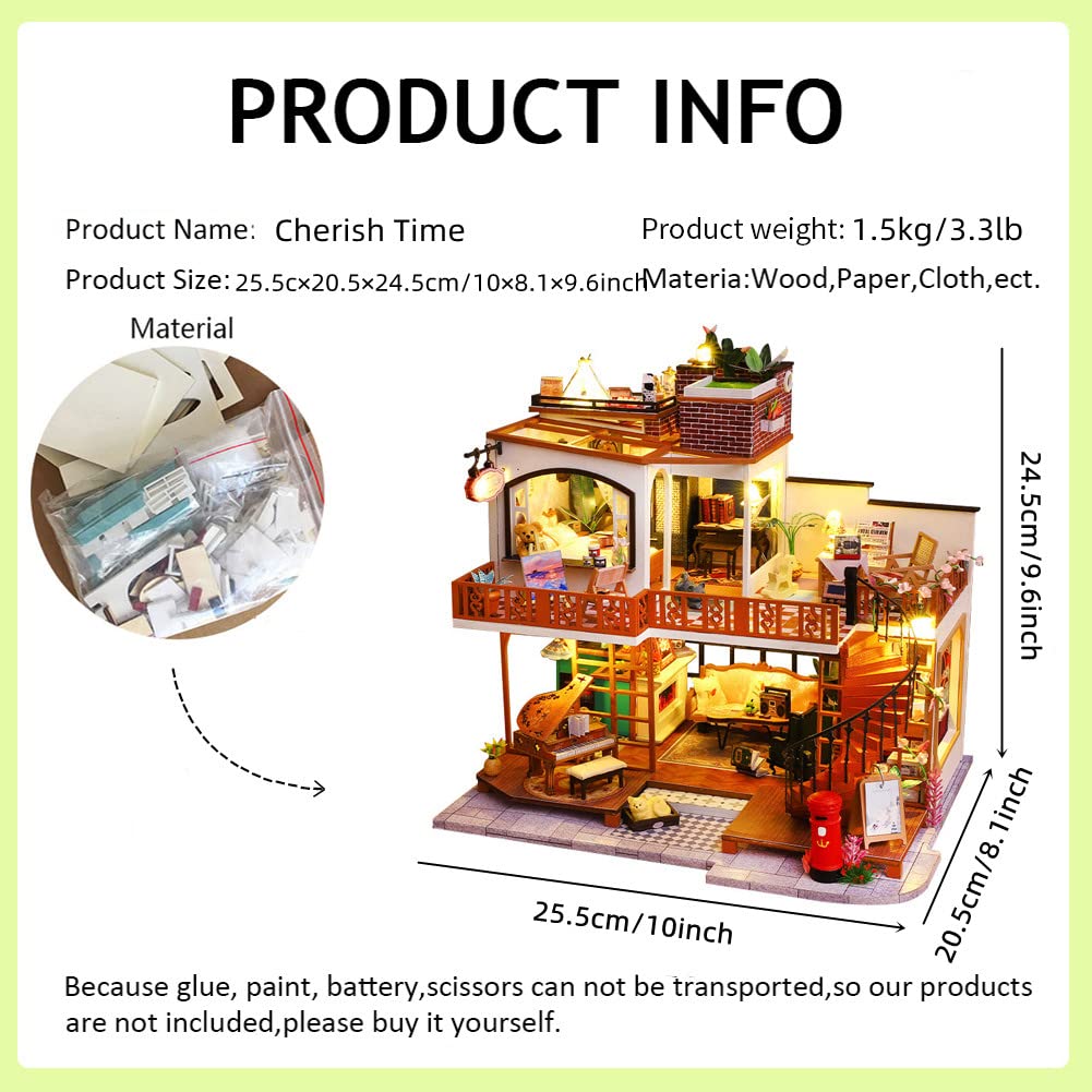 Mini casa con LED DIY kit de casa de muñecas habitación creativa miniatura vintage estilo europeo juguete rompecabezas Navidad montado casa de muñecas para niñas mujeres