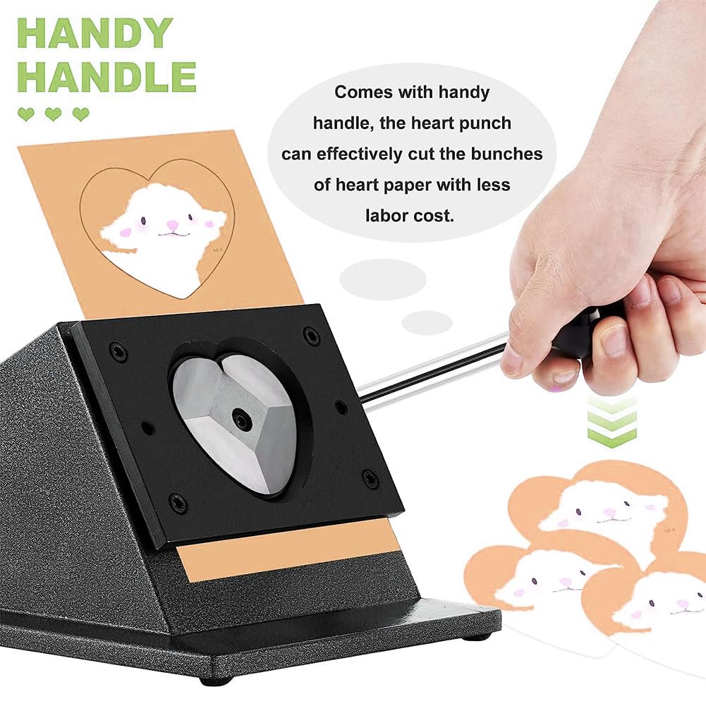 QUTBAG Découpeur de poinçon Graphique, Presse à poinçonner Le cœur Manuel de Bureau, Coupe-Bouton en Forme de cœur, poinçon en Forme de cœur pour la Fabrication d'insignes en cœur, 62 x 70 mm