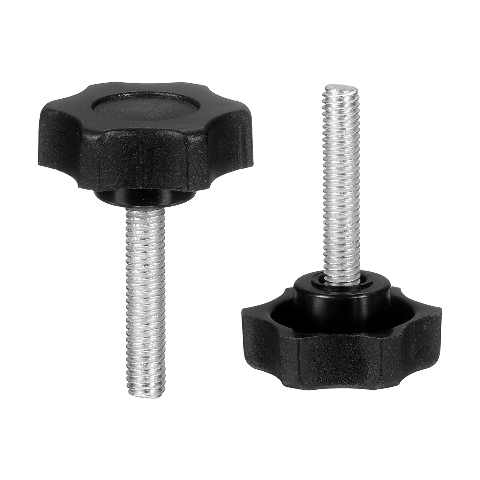 sourcing map 2 Pcs Star Knobs Handles M6 x 30mm (1mm Pitch) Male Thread Metric Carbon Steel Hand Tightening Clamping Screws Threaded Stud Knob Bolts for Woodworking Jigs, Black — image 1