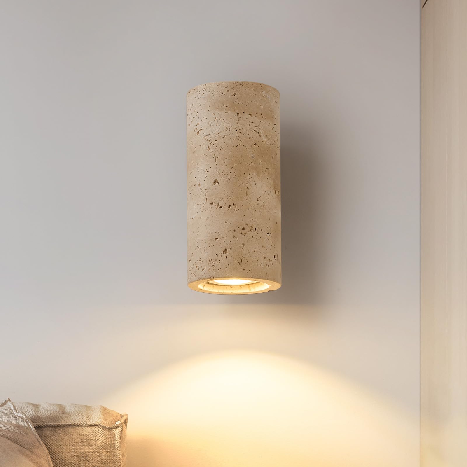 7W Applique Murale en Travertin Jaune Appliques Style Japonais Wabi Sabi Lampe Veilleuse Colonnaire en Pierre Luminaire Intérieur à Chaude pour Chambre Salle à Manger Cuisine Entrée Couloir