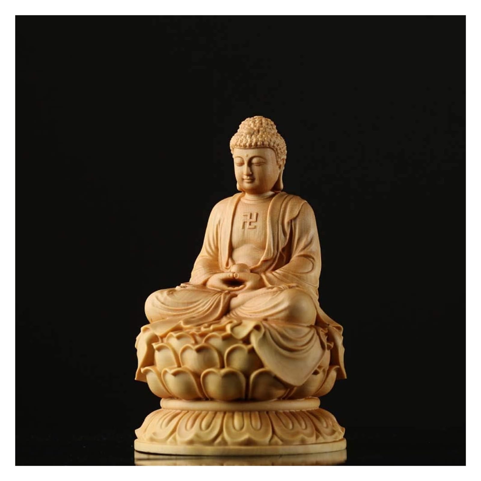 Feng Shui Adornos Estatua de Buda Sentado boj, Estatuilla decoración Madera