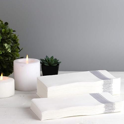 Miniatura 5 de Party Bargains Toallas desechables como tela, paquete de 200, 13 x 16 pulgadas, color blanco con estampado plateado, toallas de mano de papel suave,