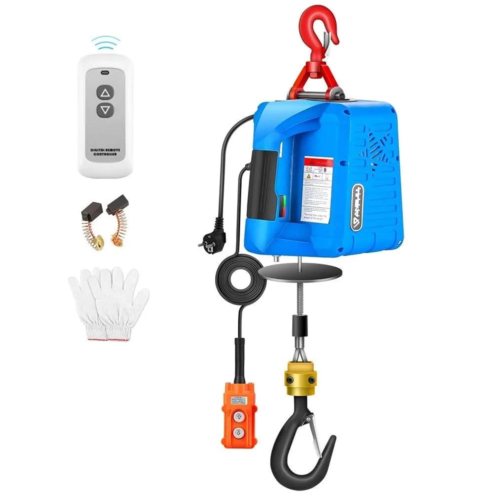 BHFPFZA Electric Hoist Winch with Wireless Remote Control, 1100lb Capacity, 1500w Power, 25ft Lifting Height, Ideal for Construction and Warehouse Use