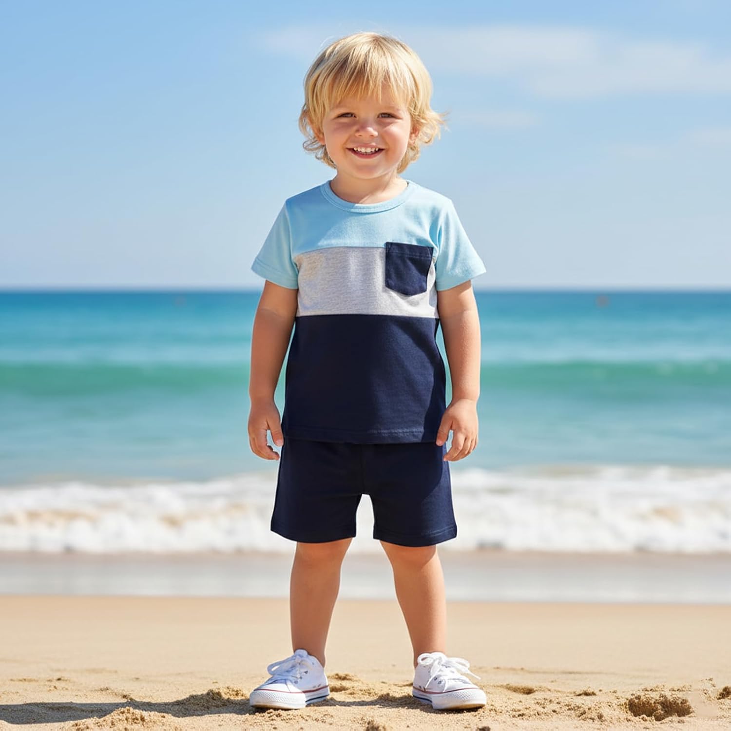 Toddler Baby Boy Clothes Boys Summer Outfits Short Sleeve Patchwork T-Shirt & Solid Shorts Set 12 Months-5T - Image 2