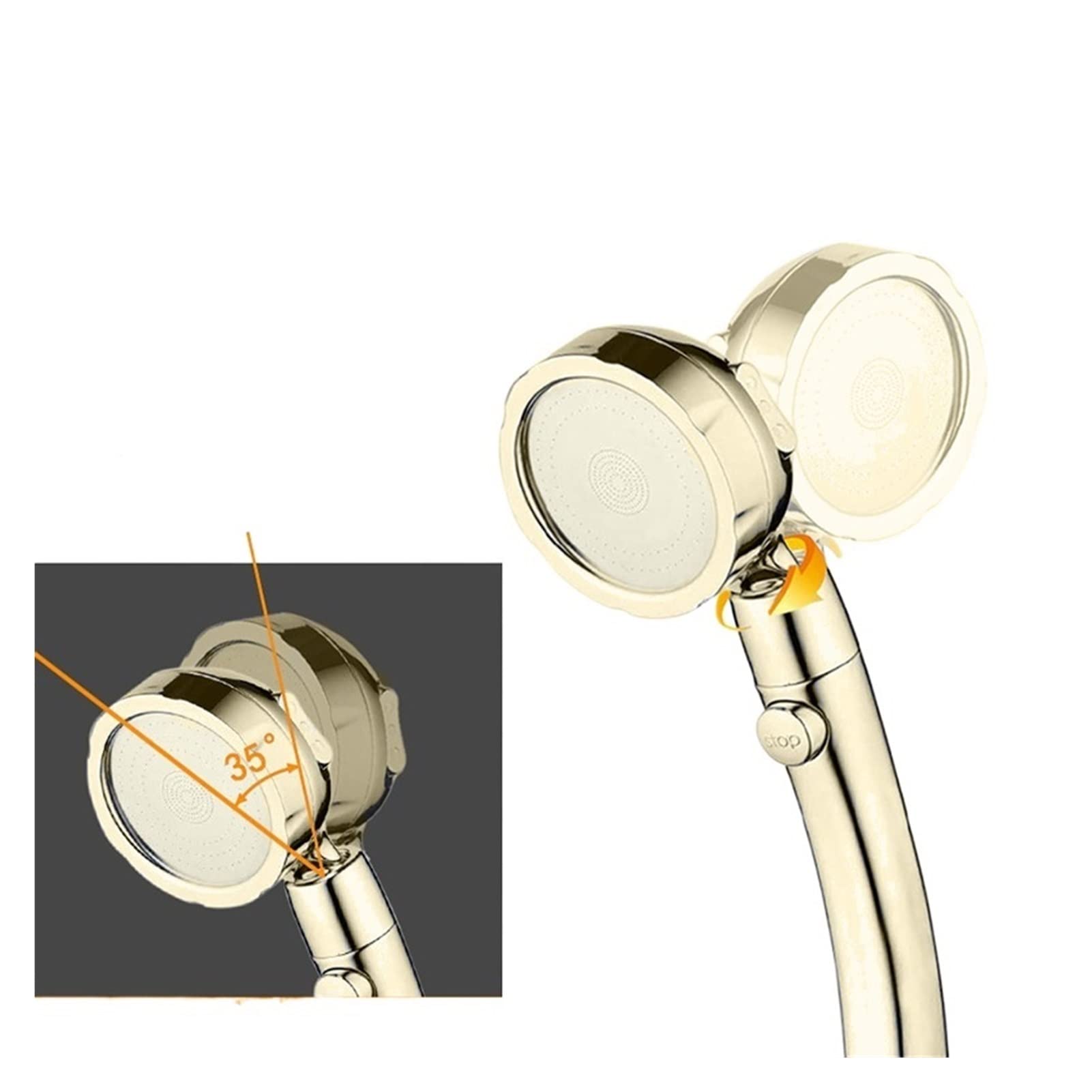 INEOUT Oro Abbagliante 3 modalità di Regolazione Il Soffione Doccia Ruota Il Pulsante di Arresto Ad Alta Pressione for Risparmiare Acqua Placcatura Cromata Dorata (Color : Shower And Hose)