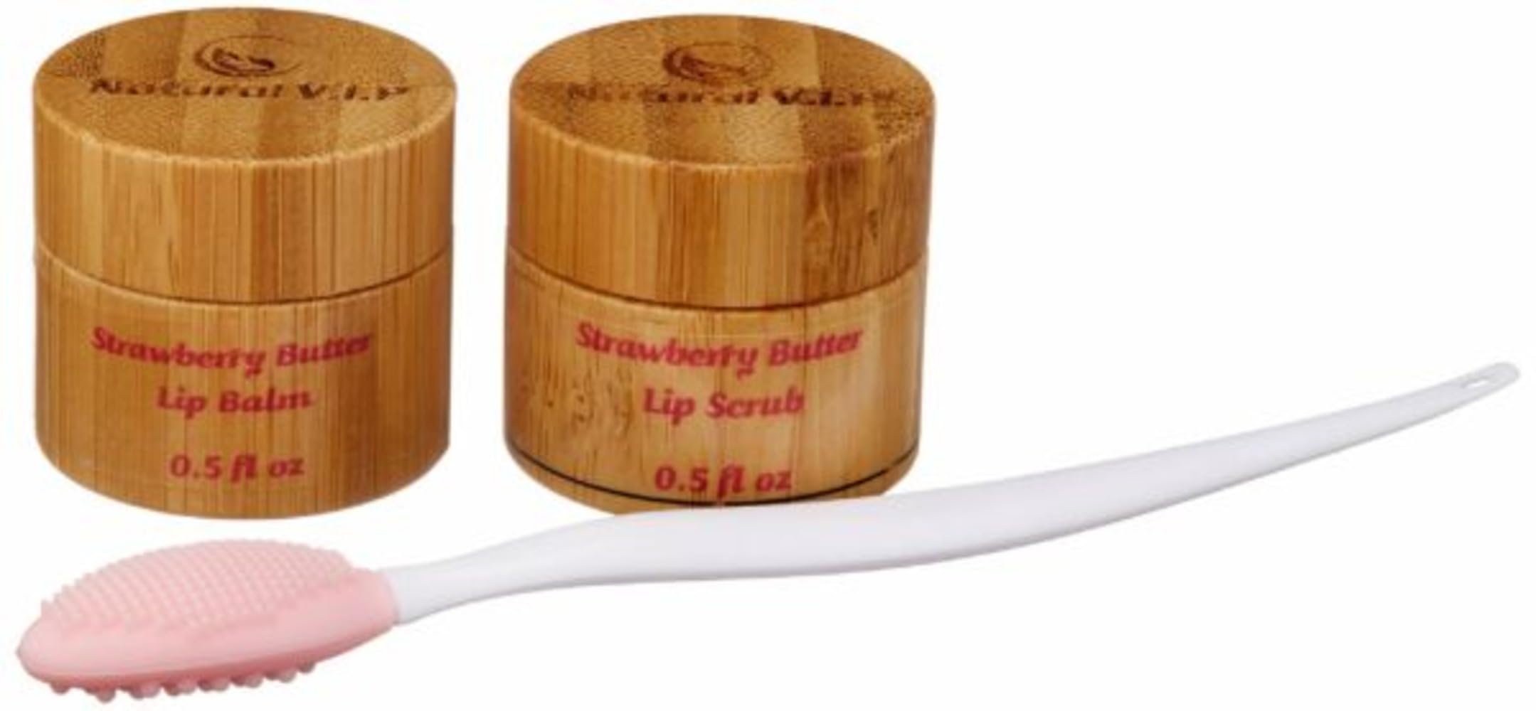 Natural V.I.P. Vegan Strawberry Sugar Lip Exfoliator Scrub and Strawberry Flavored Coconut Balm