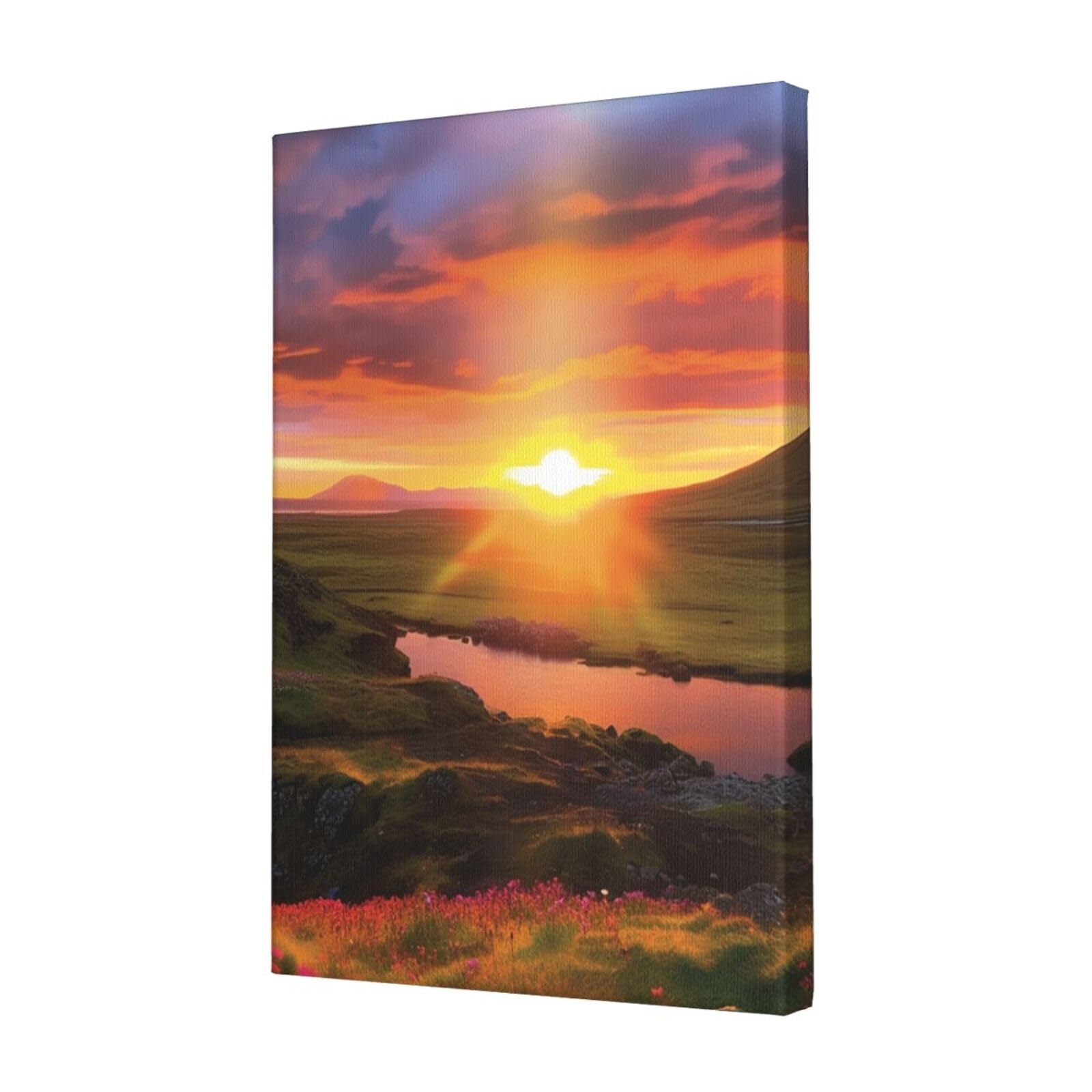 FodPand Iceland Sunset Canvas Wall Art for Living Room Wall Decor 12"x18" Modern Artwork Painting Pictures Hanging Canvas Prints Aesthetic Wall Art for Bedroom Bathroom Office Wallart Decor