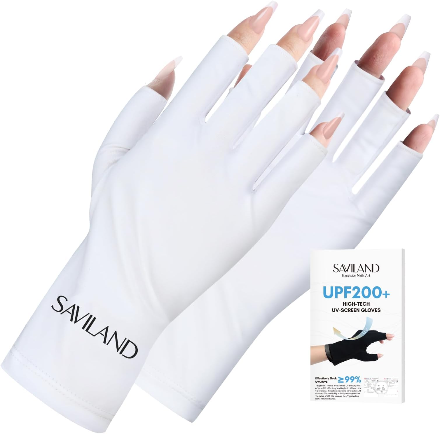 SAVILAND U V Gloves for Nails: UPF200+ High-tech Professional U V Gloves for Manicures, Anti UVA & UVB 999+ U V Glove for Gel Nail Lamp Fingerless Glove Prevent Hands from U V Harm (White)