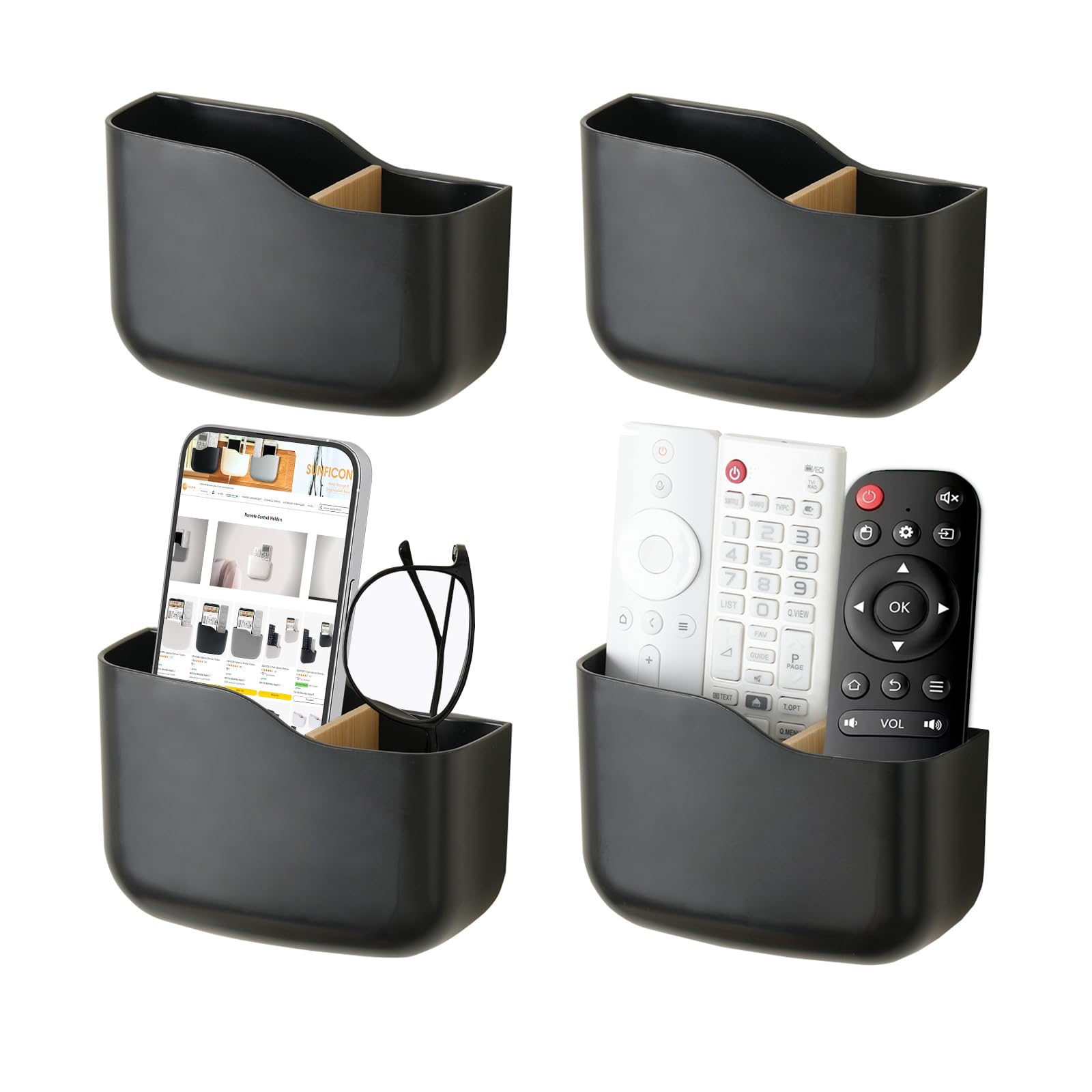 SUNFICON Supporto da parete per telecomando TV, ventilatore, supporto da comodino, organizer da parete per telefono, supporto adesivo per ufficio, lettore multimediale, controller, vassoio, scrivania