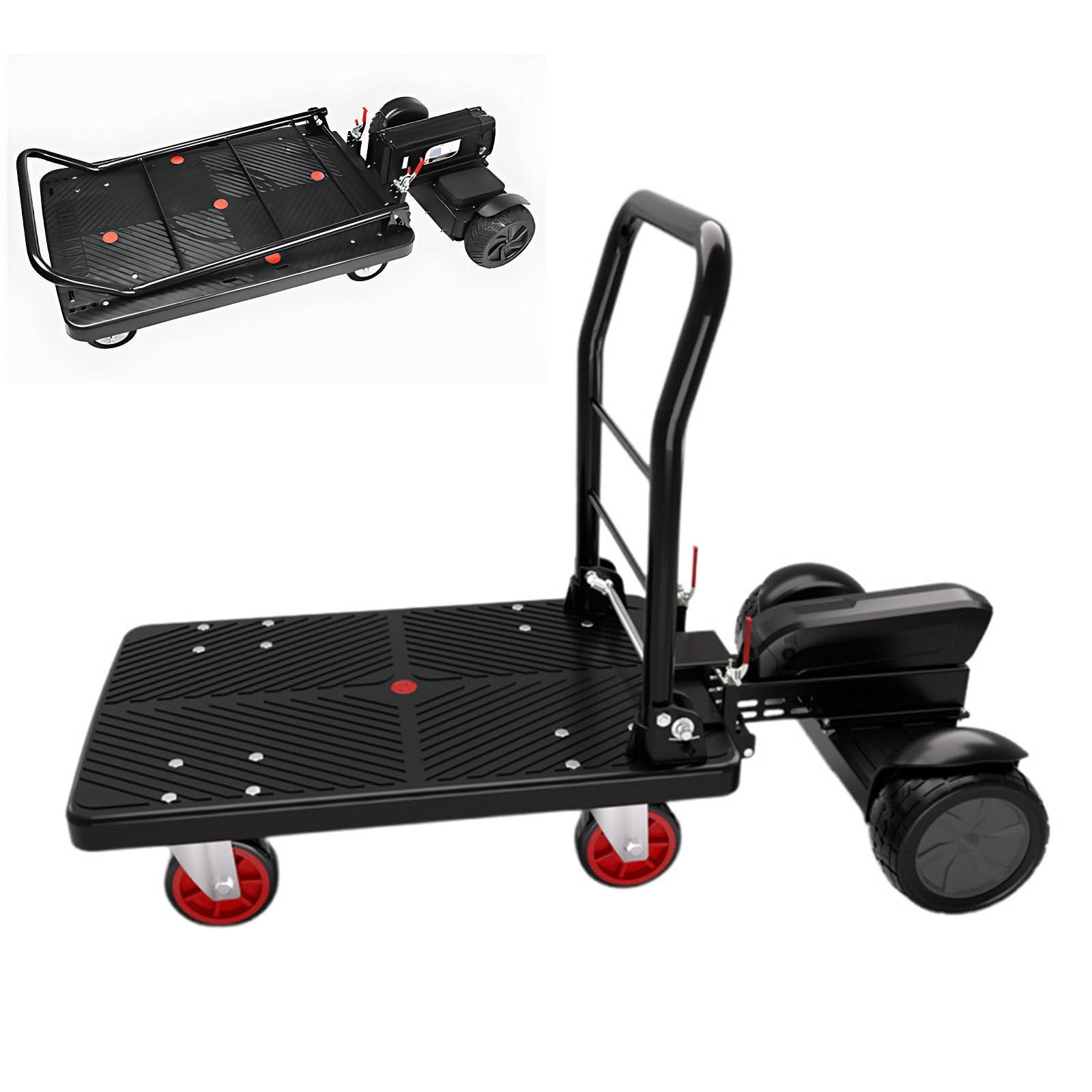 Chariot électrique avec moteur de 800 W et capacité de 300 kg, design pliable pour jardin et entrepôt