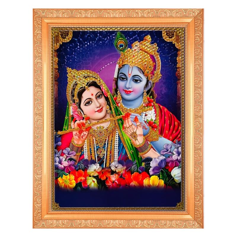 Tableau Radha Krishna effet cristal cadre doré décoration indienne salon