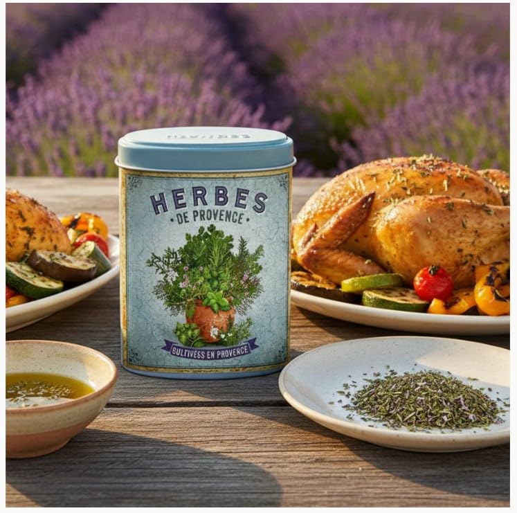 Esprit Provence, Herbes de Provence (French Provencial Herbs) in Lidded Decorative Tin, .88 oz, Imported