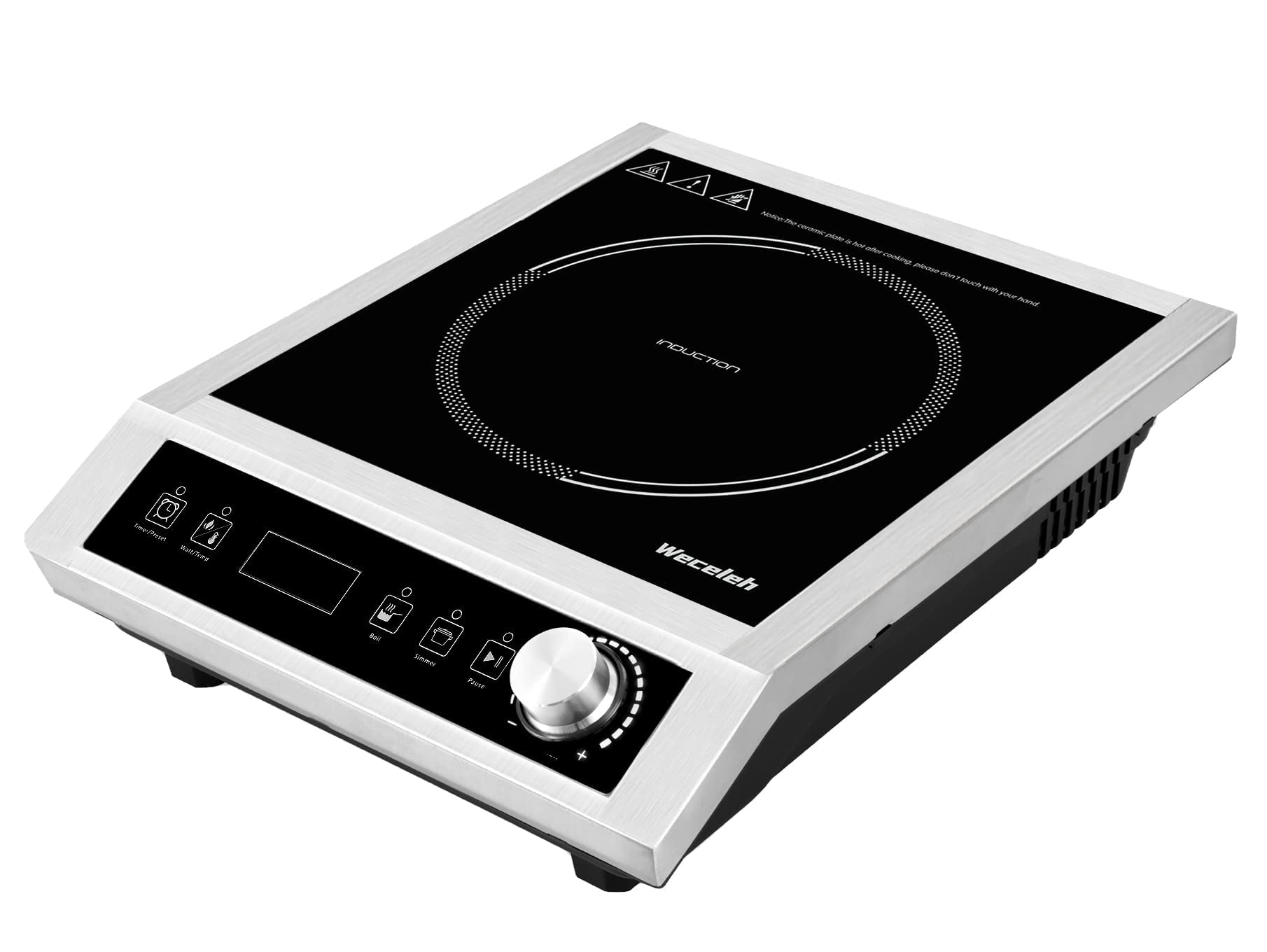 Photo 1 of Weceleh Commercial Induction Cooktop, 24-Hours Preset Professional Induction Burner with 10 Temp Levels, Sensor Touch & Knob Control?3-Hour Timer, Stainless Design, Heavy Duty, 1800W, 120V 1800W Commercial