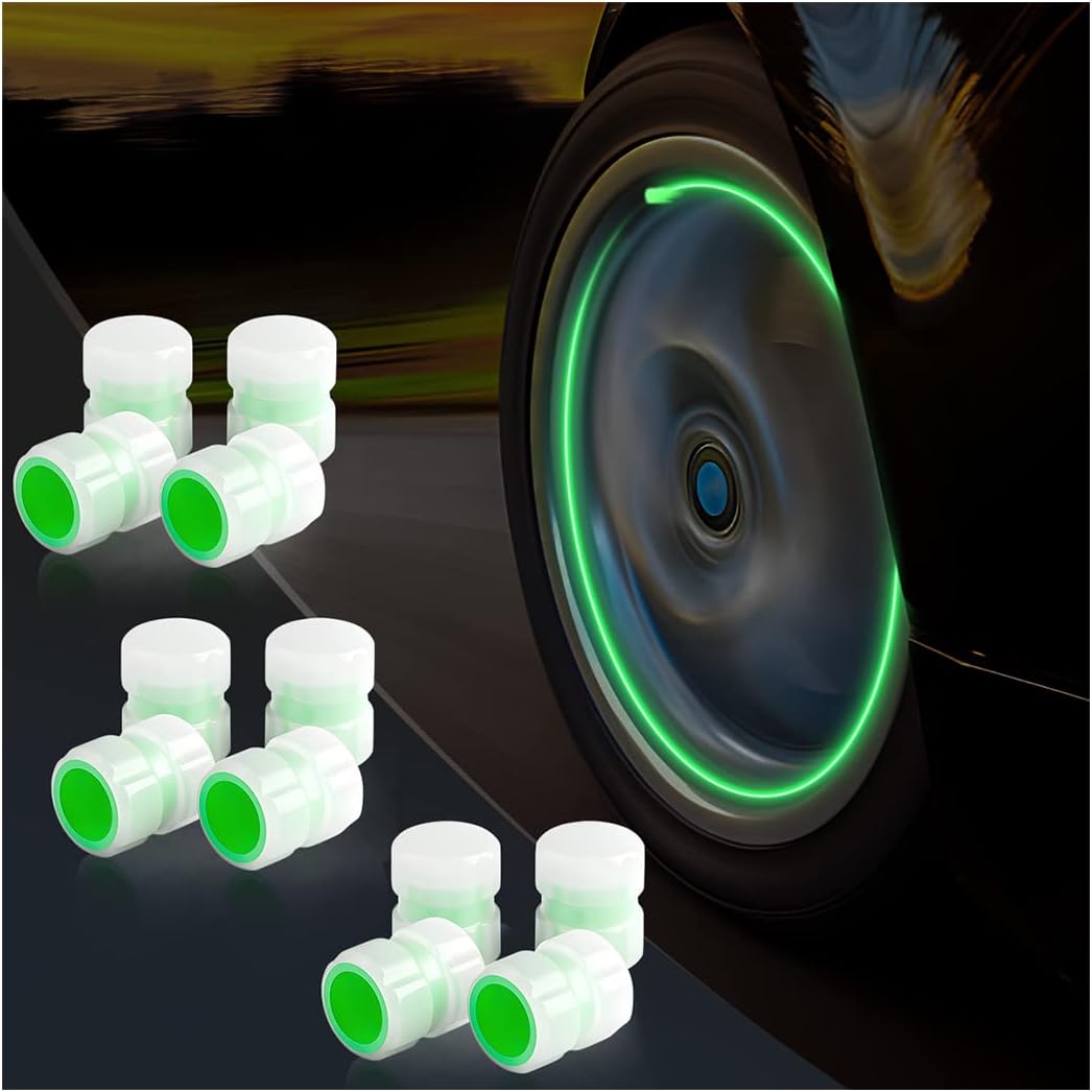 AICEL Luminous Tire Valve Caps, 12 Pcs Fluorescent Glowing