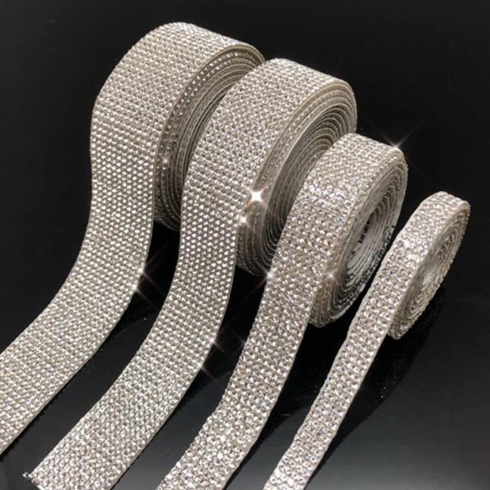 Ruban Strass Diamant Cristal Auto-Adhésif - Lot 4 Rouleaux Argent 1/2/4/6 Cm Pour Décoration