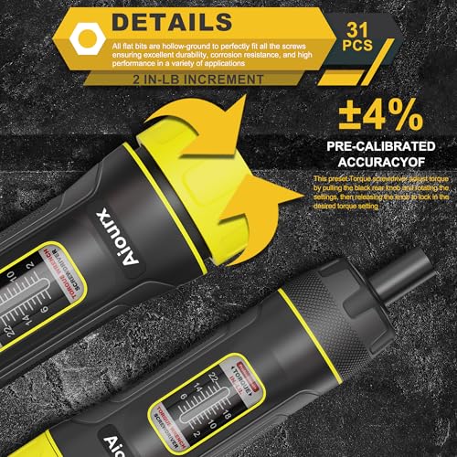 Image of Torque Screwdriver Wrench Set, 2-22 Inch Pounds lbs, 31 Piece 1 /4 inch Drive Torque Screwdriver Wrench with S2 Steel Bits for Bicycle Mechanics, Mechanical Equipment, and Mounting