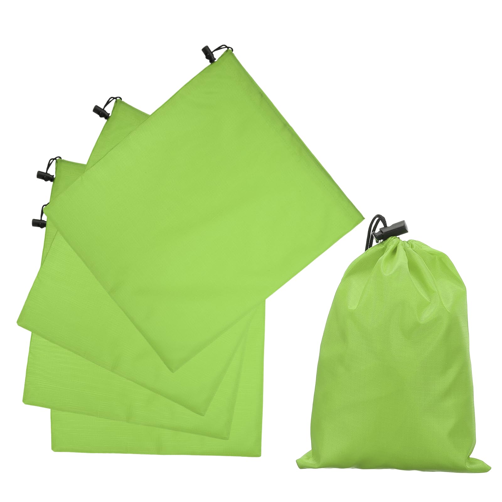 sourcing map 5Pcs 210D Polyester Drawstring Bag with Toggle, 14 x 16 Inch Waterproof Travel Storage Bag Foldable Stuff Sack Cinch Sack for Gym Travel Clothes Organizer, Light Green