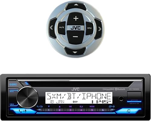 JVC KD-T92MBS - Receptor de CD deportivo para motocicleta marina con tecnología inalámbrica Bluetooth y USB frontal AUX estéreo SiriusXM Ready iPod