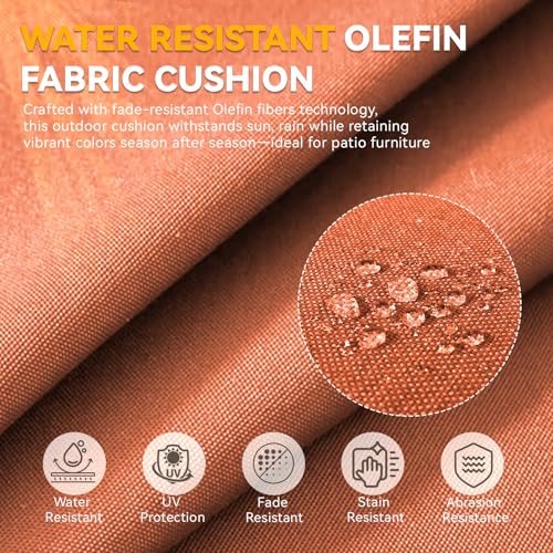 Image of Luxury 6-Inch Outdoor Chair Cushions - 24 inch* 24 inch Patio Furniture Cushions with Dual Layer Back Support & Removable Cover, 28D High Density Sponge Patio Cushion for Outdoor Furniture Couch Orange
