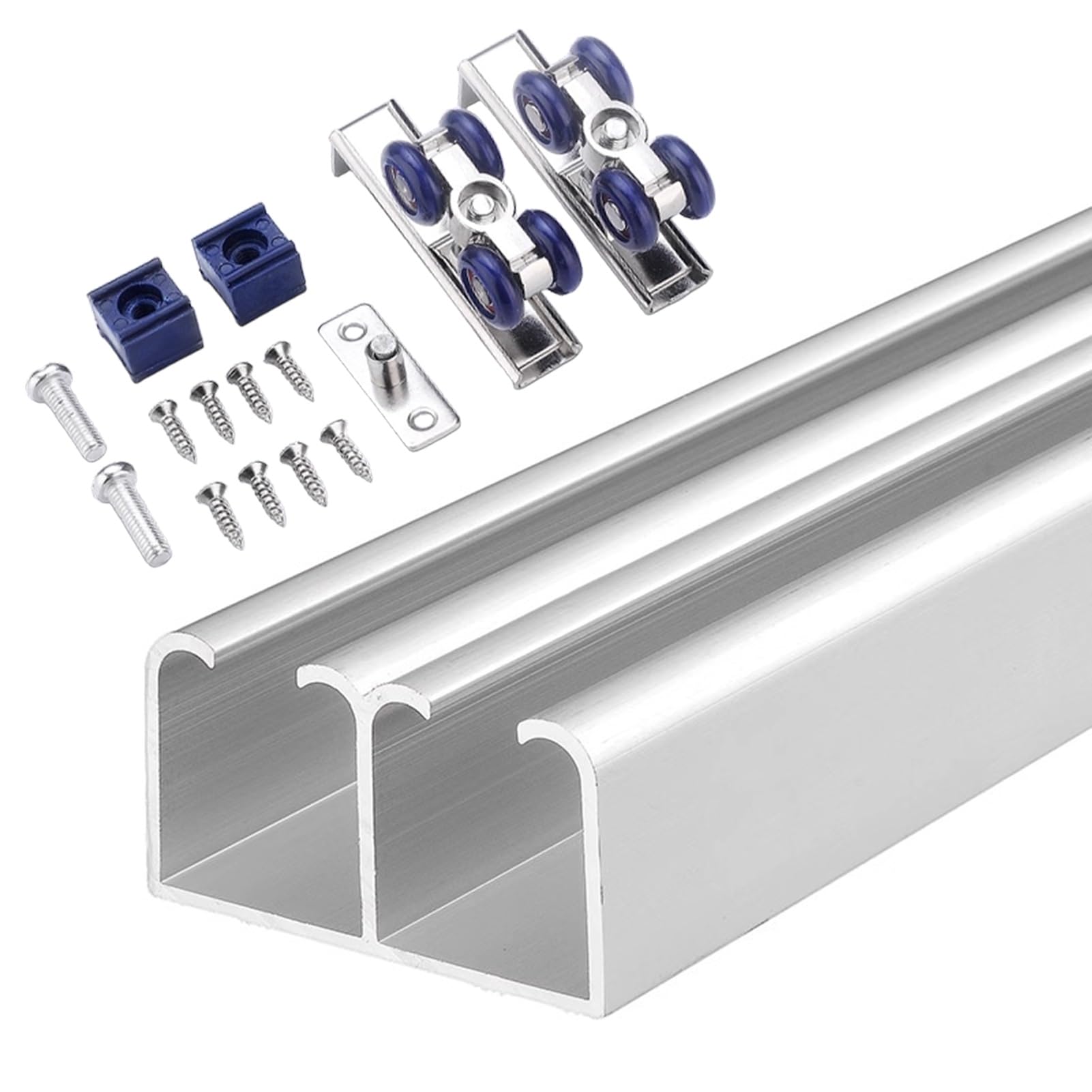 Binario per Porta Scorrevole Guida in Alluminio per Ante Doppie, Kit Ferramenta per Binario Bypass per Mobile, Set di Binari per Ante Scorrevoli con Montaggio Superiore(Silver,180cm(70.9in))