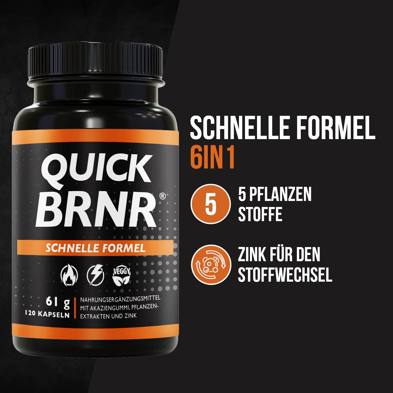 BRNR QUICK BRNR Schnelle Formel 6in1 mit Garcinia Cambogia, Stoffwechsel-Rezeptur mit Zink, 120 Kapseln