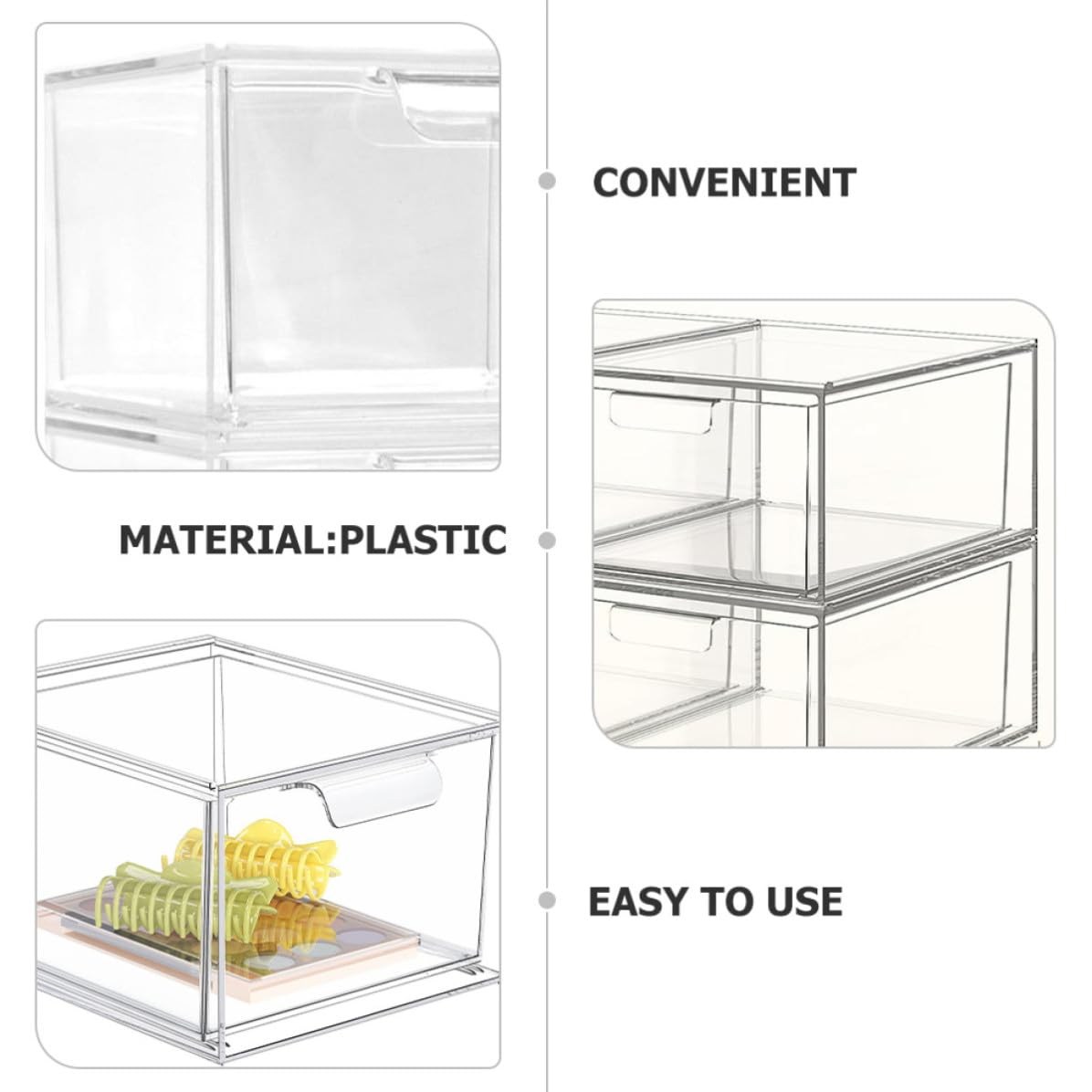 Organisateur de Tiroir Transparent en Plastique 2 Pièces