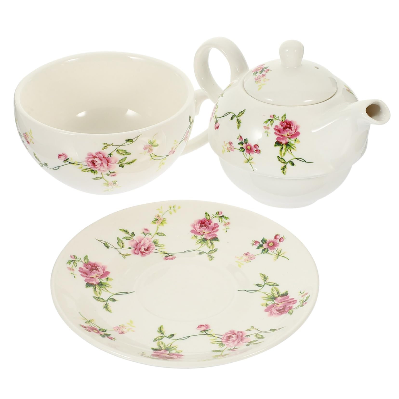 Service à Thé et Tasse en Céramique Blanc, 1 Set, Style Antique