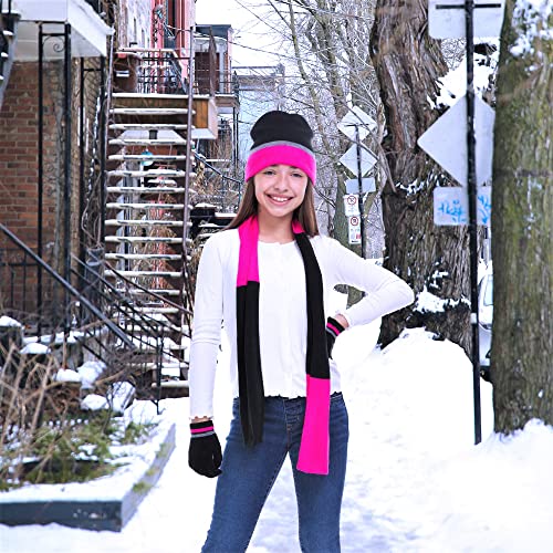 Swak Girls Hat,Scarf & Glove Set-Kids Cold Weather Winter Accessories-Childrens 3 Pc Beanie set-Big Girls Hat Scarves & Glove4