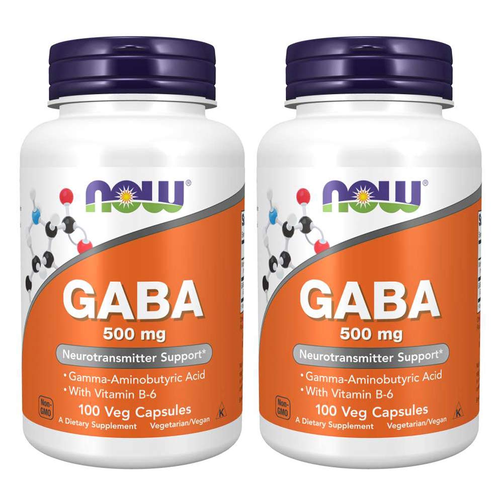 NOW Gaba - 500mg, 100 Capsules (Pack of 2)