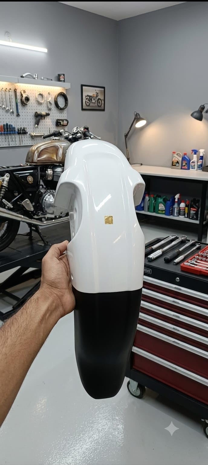 Front Mudguard for Vikrant/V15, White | Glossy Finish, Two-Tone Design, Bike Accessory, Direct Fit, Durable Build-image-8