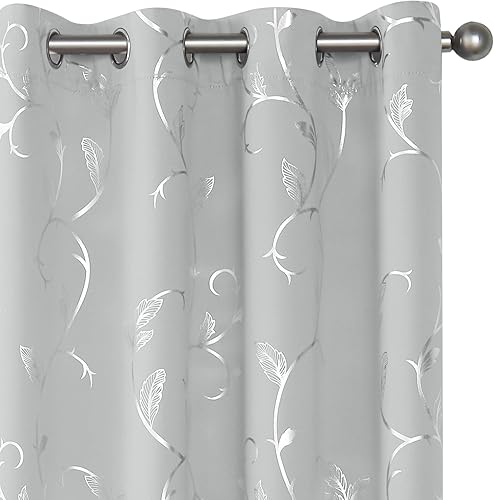 BUHUA Cortinas opacas de 84 pulgadas de largo, con patrón de estampado de vid para oscurecer la habitación, cortinas y cortinas para sala de estar,