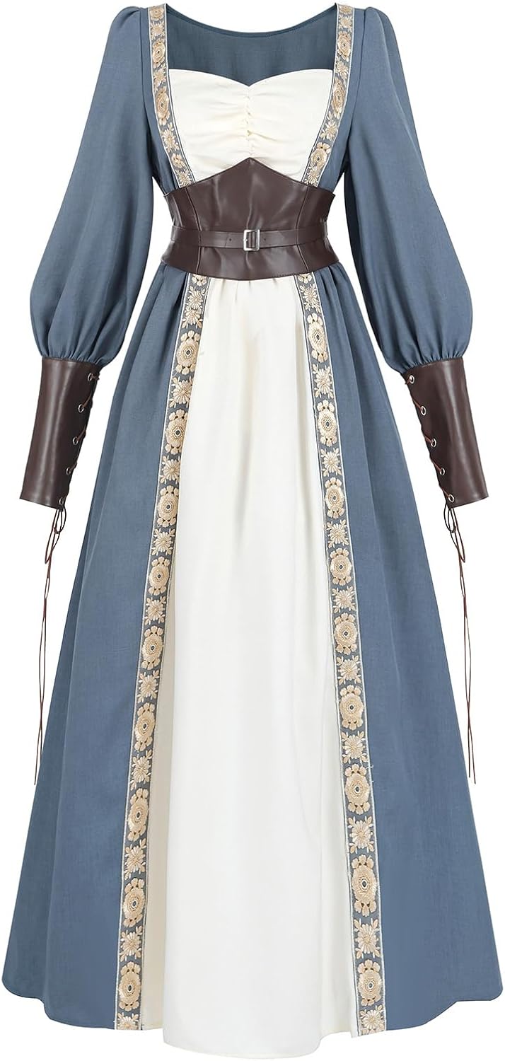 LTAKK Renaissance Costume Women Medieval Dress Ren Faire Maxi Dresses with Corset