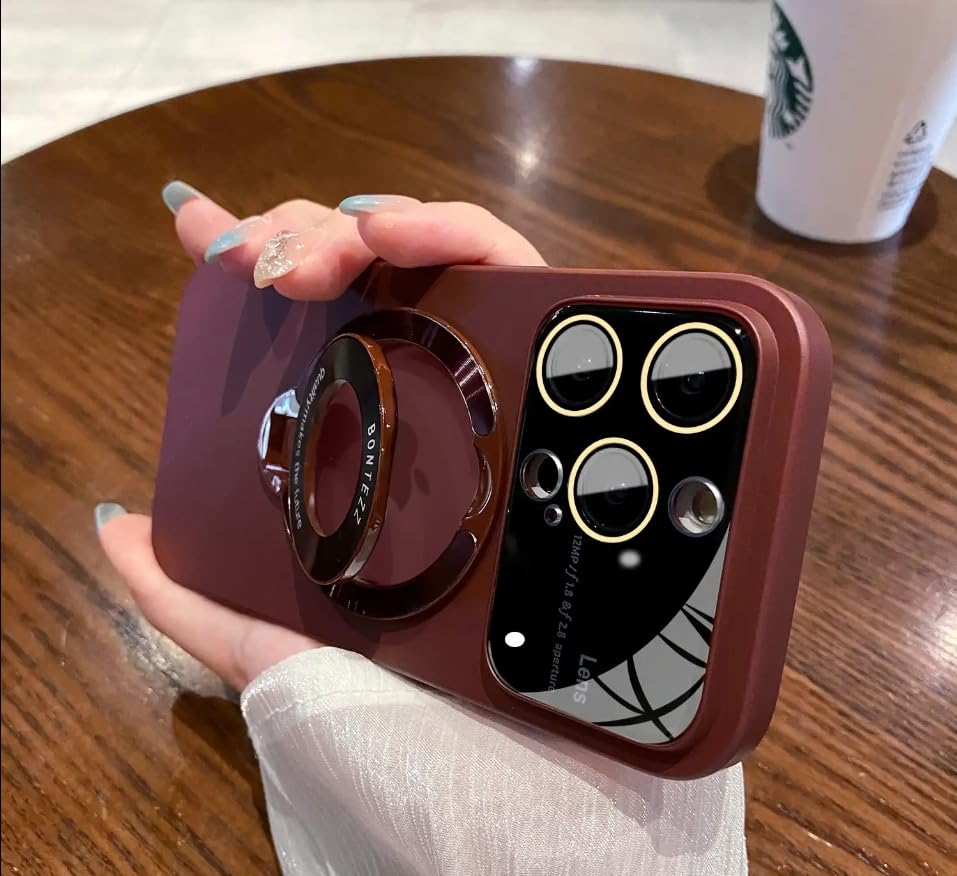 Isecure Magnetic Protective iP-hone 15 Pro Max Case [Camera Lens Protector] [Compatible with MagSafe] [Support Wireless Charging] [Kickstand Phone] Cover Case for iP-hone 15 Pro max Phone Case(Red)