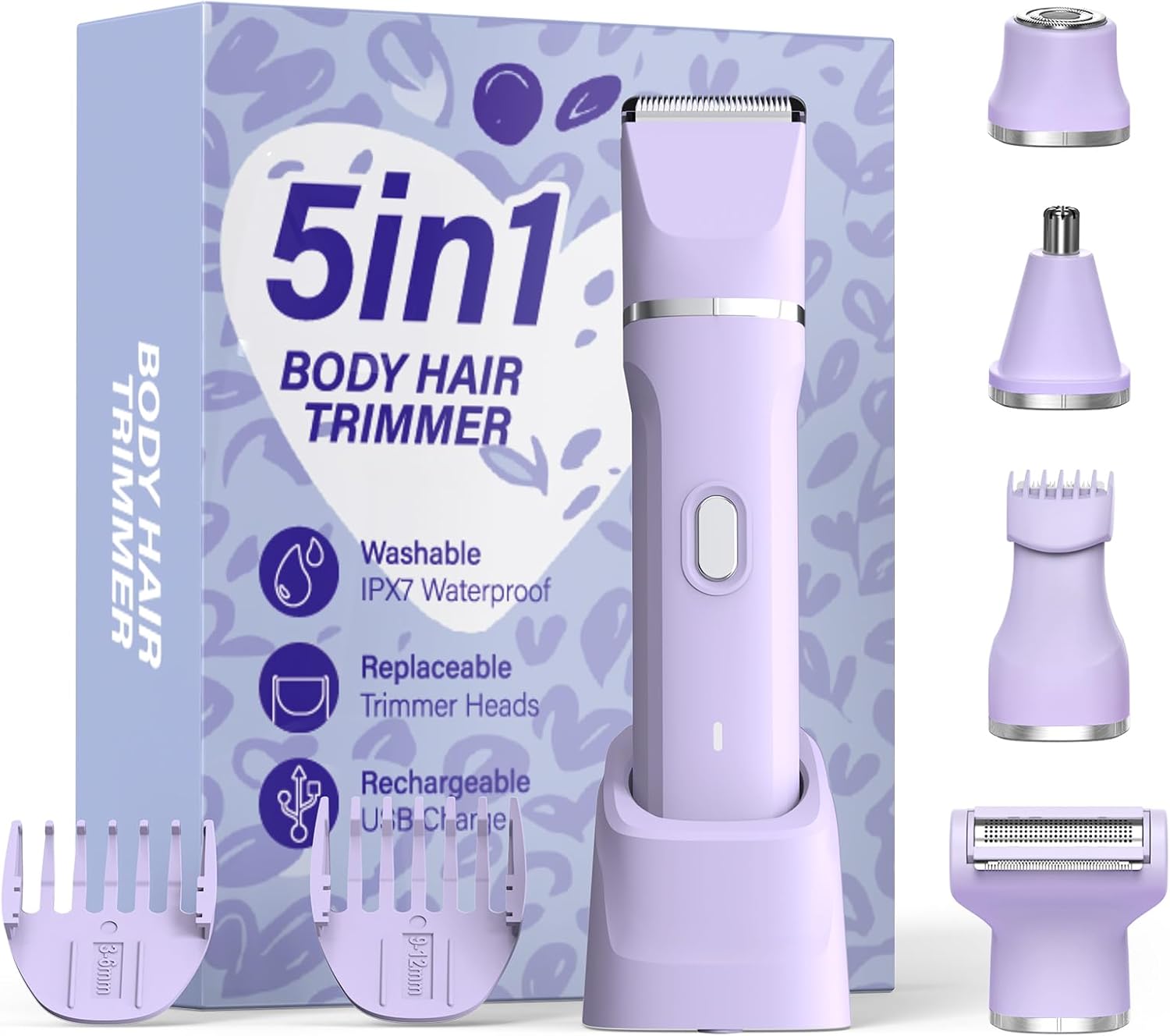 5in1 Bikini Trimmer for Women, Electric Razors Shaver IPX7