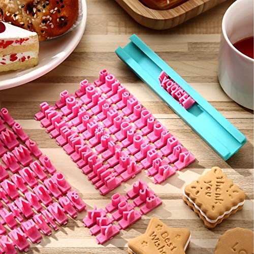 Alphabet Number Punctuation Cookie Letter Biscuit Stamp Cookie Letters Stamp Set Including Letters Lower And Upper Case For Cookie Decorations Embosser Cutter Fondant Diy Tool (Yellow, Pink) #TOP3