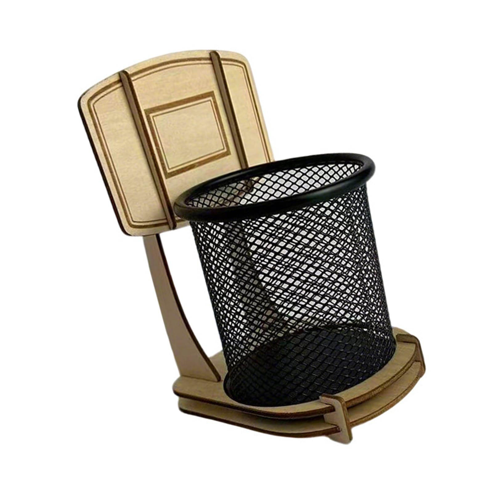 Sbshiouu Bucolic Wood and Metal Basketball Themed Desktop Organizers Stationery Holder Perfect for Pens Note and Offices Supplies Unique Offices Desk Accessory