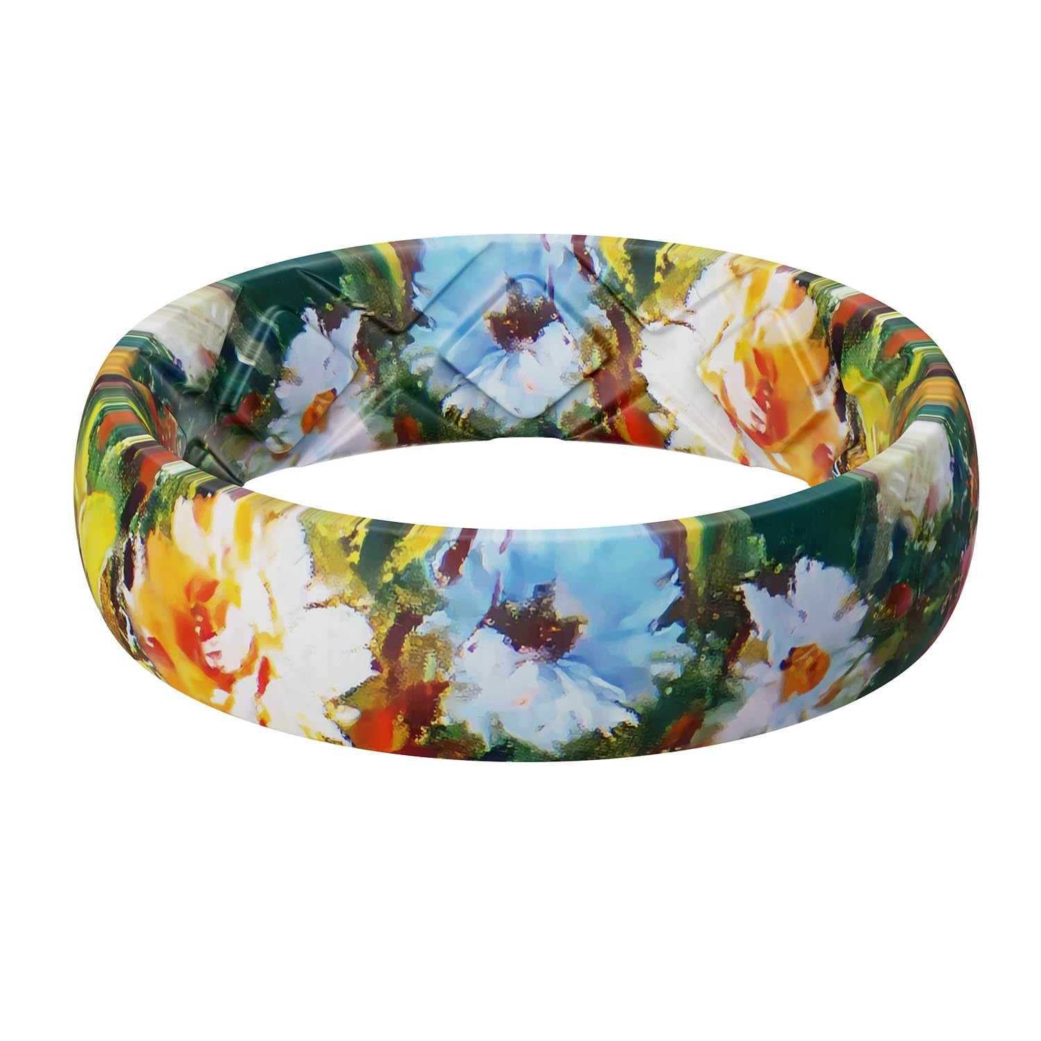 Egnaro Silicone Statement Ring Women, Floral Patterned Rubber Wedding Band