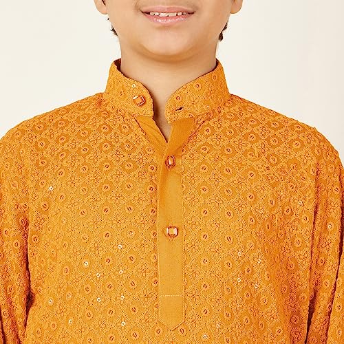 Image of AJ DEZINES Chikankari Kurta For Boys- Ethnic Wear | Embroidery Chikankari Sequined | Traditional & Festive Outfit | Cotton Stylish Boys Kurta | Perfect For Wedding & Family Function