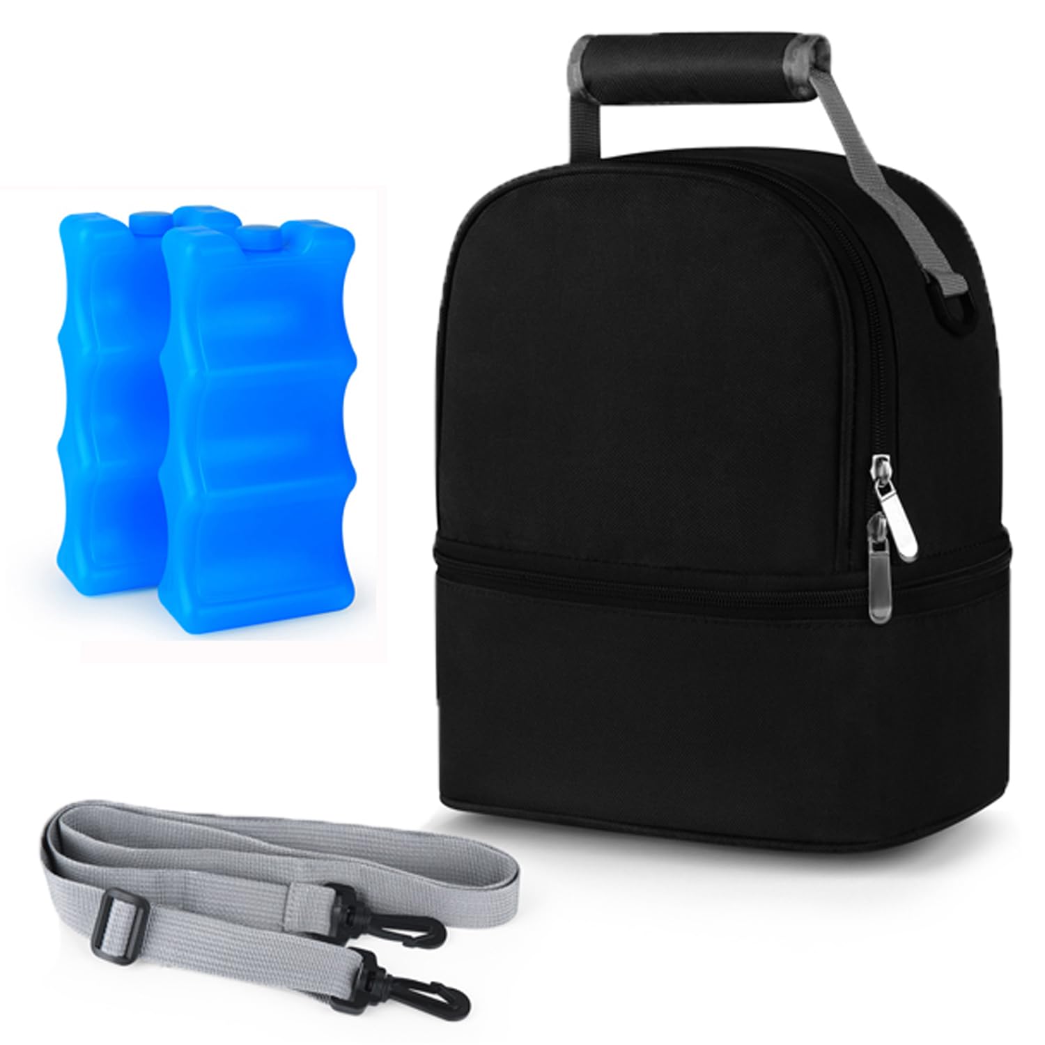 Double Layer Breastmilk Cooler Bag with Ice Pack, Freshness Backpack for Baby Bottles, Waterproof Breastmilk Transport Cooler Bag (Black)