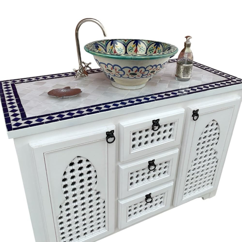 Lavabo lavandino marocchino in ceramica dipinta a mano, originale della città di Fes (Marocco) diam.cm40